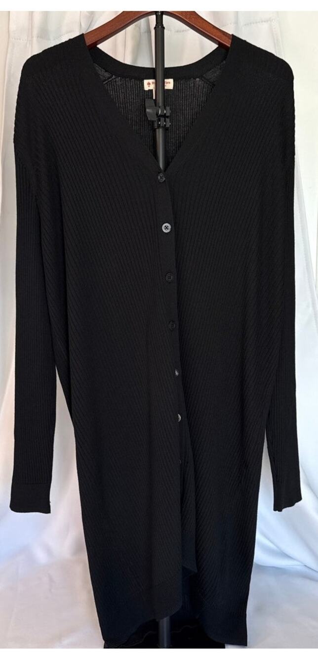 Brooks Brothers Red Fleece Long Black Ribbed Cardigan XL Button Front